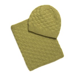 Set căciulă și guler tricotate manual - Lână merino verde măsliniu | EVANTAI.ro
