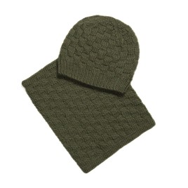 Set căciulă și guler din lână merino verde măsliniu  | EVANTAI.ro