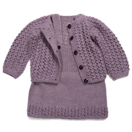 Set rochiță și cardigan din lână merino mov lavandă | EVANTAI.ro