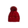 Set căciulă și fular din lână merino - Roșu rubin, handmade cu paiete și blăniță