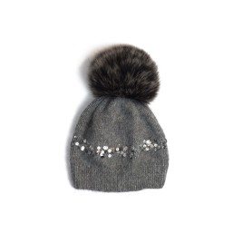 Set căciuliță și fular din lână merino - Gri lavandă, handmade cu paiete