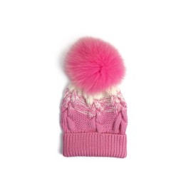 Set căciuliță, fular și mănuși din lână merino – Roz degrade și crem, handmade