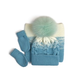 Set căciuliță, fular și mănuși din lână merino – Crem degrade, handmade