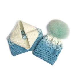 Set căciuliță, fular și mănuși din lână merino – Crem degrade, handmade