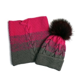 Set căciuliță și fular din lână merino – Fucsia și gri antracit, handmade