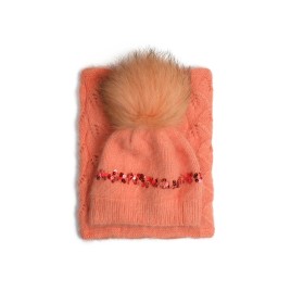 Set căciuliță și fular din lână merino – Somon pastel, handmade