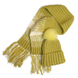 Set căciuliță și fular din lână – Verde muștar degrade, handmade