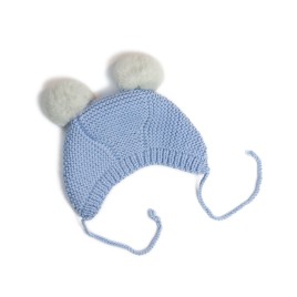 Căciuliță bleu din lână cu moțuri pufoase – Tricotată manual