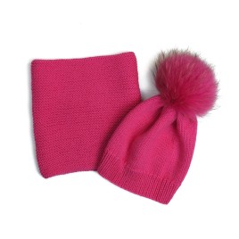 Set căciuliță și fular circular tricotate manual – Fucsia intens