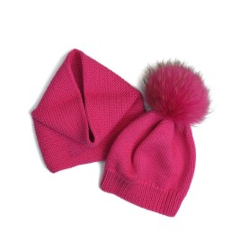 Set căciuliță și fular circular tricotate manual – Fucsia intens