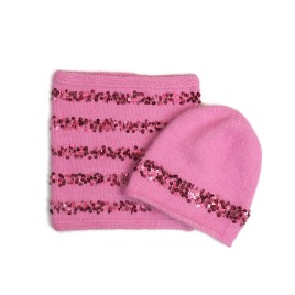 Set căciulă și fular cu paiete – Roz delicat și strălucire rafinată