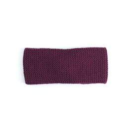 Bentiță tricotată manual din lână merino – Vișiniu închis cu fundă decorativă