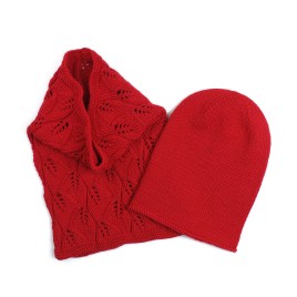 Set căciulă și fular tricotate manual - Roșu vibrant cu model elegant