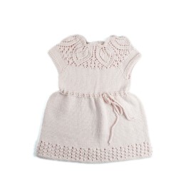 Set rochiță și pulover din lână merino – Roz pudrat, tricotate manual