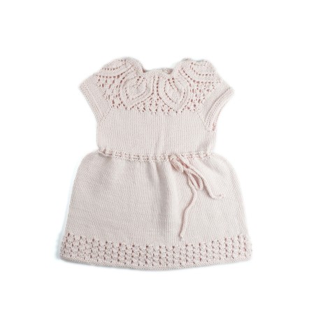 Set rochiță și pulover din lână merino – Roz pudrat, tricotate manual