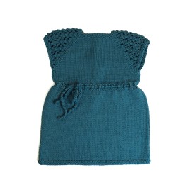 Set rochiță și cardigan lână merino verde smarald - Tricot manual fete