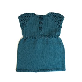 Set rochiță și cardigan lână merino verde smarald - Tricot manual fete