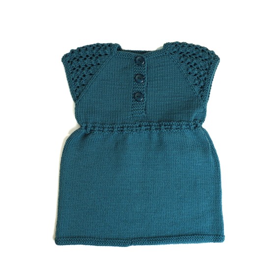 Set rochiță și cardigan lână merino verde smarald - Tricot manual fete