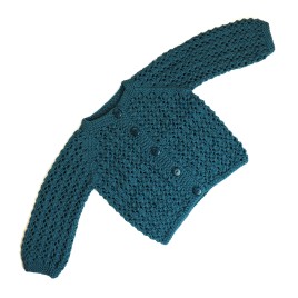 Set rochiță și cardigan lână merino verde smarald - Tricot manual fete