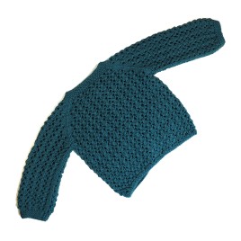 Set rochiță și cardigan lână merino verde smarald - Tricot manual fete