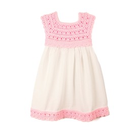 Rochiță fete cu bust croșetat roz pal și fustă din bumbac