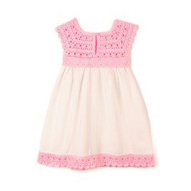 Rochiță fete cu bust croșetat roz pal și fustă din bumbac