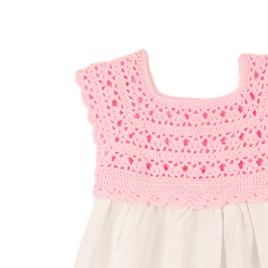 Rochiță fete cu bust croșetat roz pal și fustă din bumbac