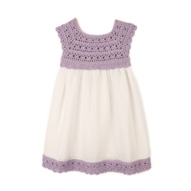 Rochiță cu bust croșetat din microfibră – Lila pastel și pânză topită alb natural