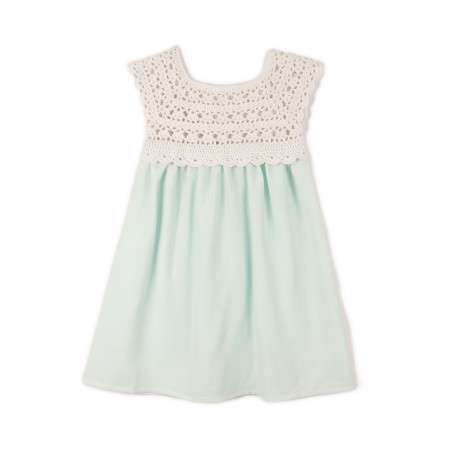 Rochie cu bust tricotat manual – Verde mentă cu alb natural