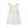 Rochie cu bust tricotat manual – Verde mentă cu alb natural