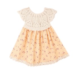 Rochie fetiță cu bust croșetat și fustă piersică din viscoză – Imprimeu floral