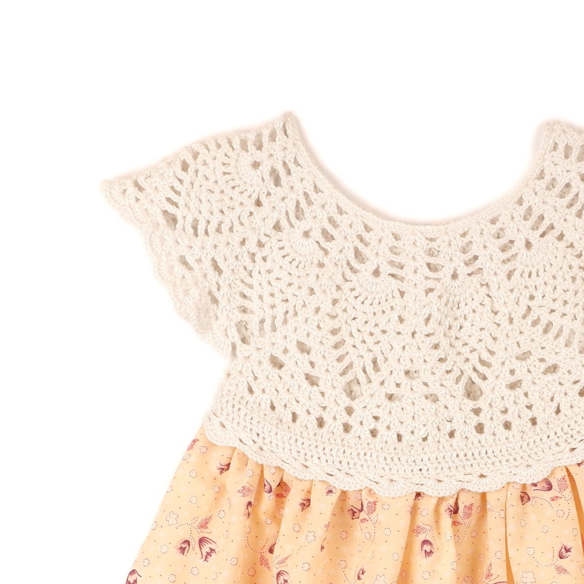 Rochie fetiță cu bust croșetat și fustă piersică din viscoză – Imprimeu floral