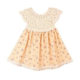 Rochie fetiță cu bust croșetat și fustă piersică din viscoză – Imprimeu floral