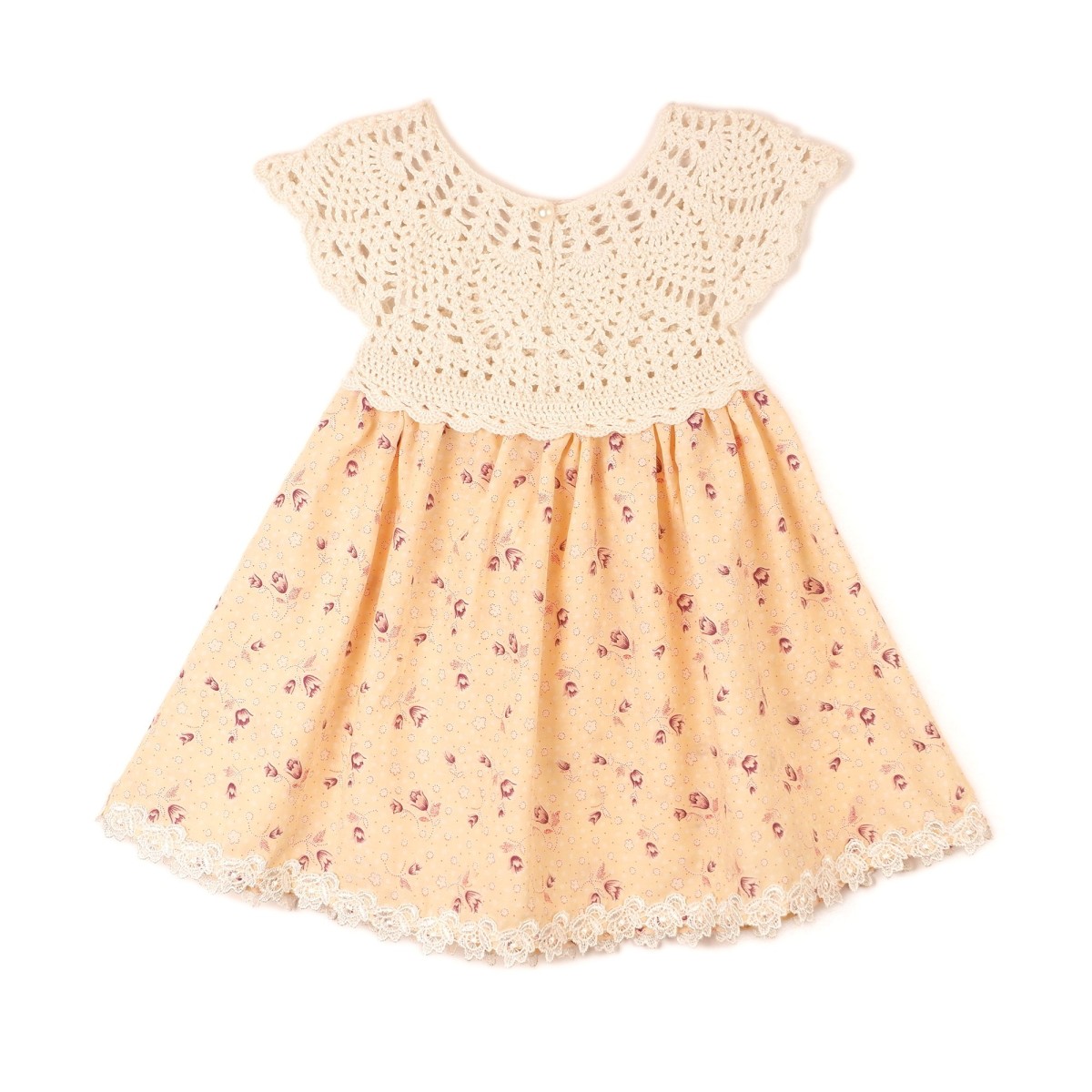 Rochie fetiță cu bust croșetat și fustă piersică din viscoză – Imprimeu floral