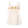 Rochie tricotată alb natural cu bretele și flori croșetate galbene
