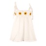 Rochie tricotată alb natural cu bretele și flori croșetate galbene