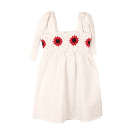 Rochiță albă cu bust croșetat și maci – Fustă din broderie englezească