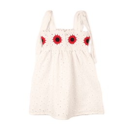 Rochiță albă cu bust croșetat și maci – Fustă din broderie englezească