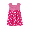 Rochie fucsia cu buline albe și bust croșetat – veselie și delicatețe