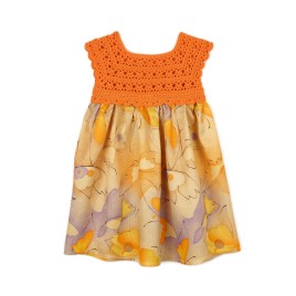 Rochiță de vară cu bust croșetat - Portocaliu vibrant și imprimeu floral pastelat