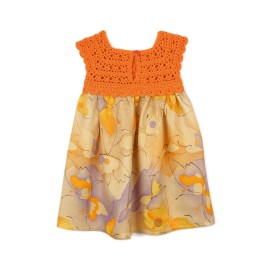 Rochiță de vară cu bust croșetat - Portocaliu vibrant și imprimeu floral pastelat