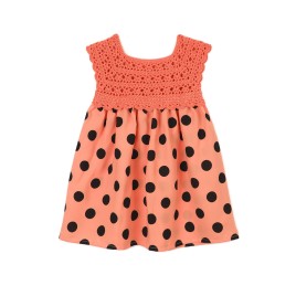 Rochiță de vară handmade cu bust croșetat – Coral pastel cu buline