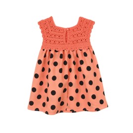 Rochiță de vară handmade cu bust croșetat – Coral pastel cu buline