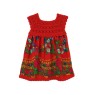 Rochie tradițională fetiță – roșu cu bust croșetat și fustă florală