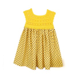 Rochiță galbenă fetiță – bust croșetat și fustă cu buline