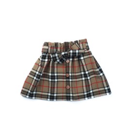 Set fustiță tartan din viscoză și cardigan tricotat din lână merino – Maro elegant