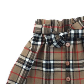 Set fustiță tartan din viscoză și cardigan tricotat din lână merino – Maro elegant