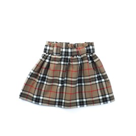 Set fustiță tartan din viscoză și cardigan tricotat din lână merino – Maro elegant