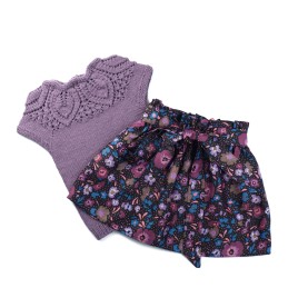 Set fustiță florală din viscoză și vestă tricotată din lână merino – Mov pastelat