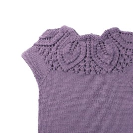 Set fustiță florală din viscoză și vestă tricotată din lână merino – Mov pastelat